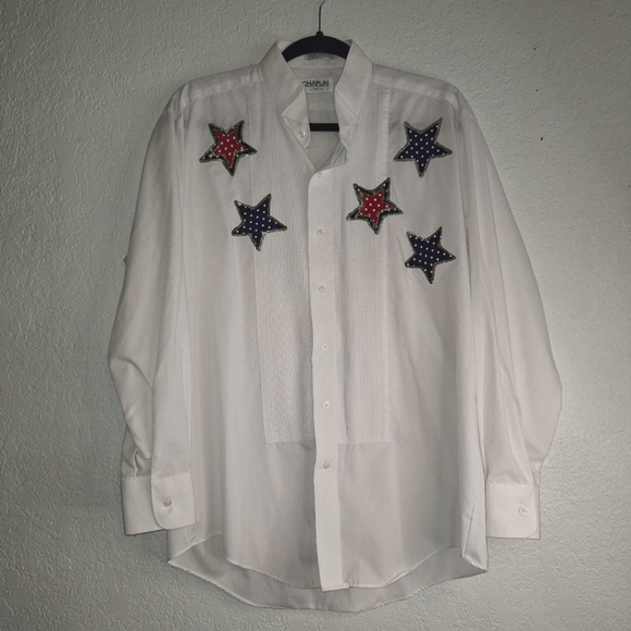 Chaplin Tops - Vintage Tuxedo Shirt Patriotic Stars Embellishment By Chaplin Size Large 32-33